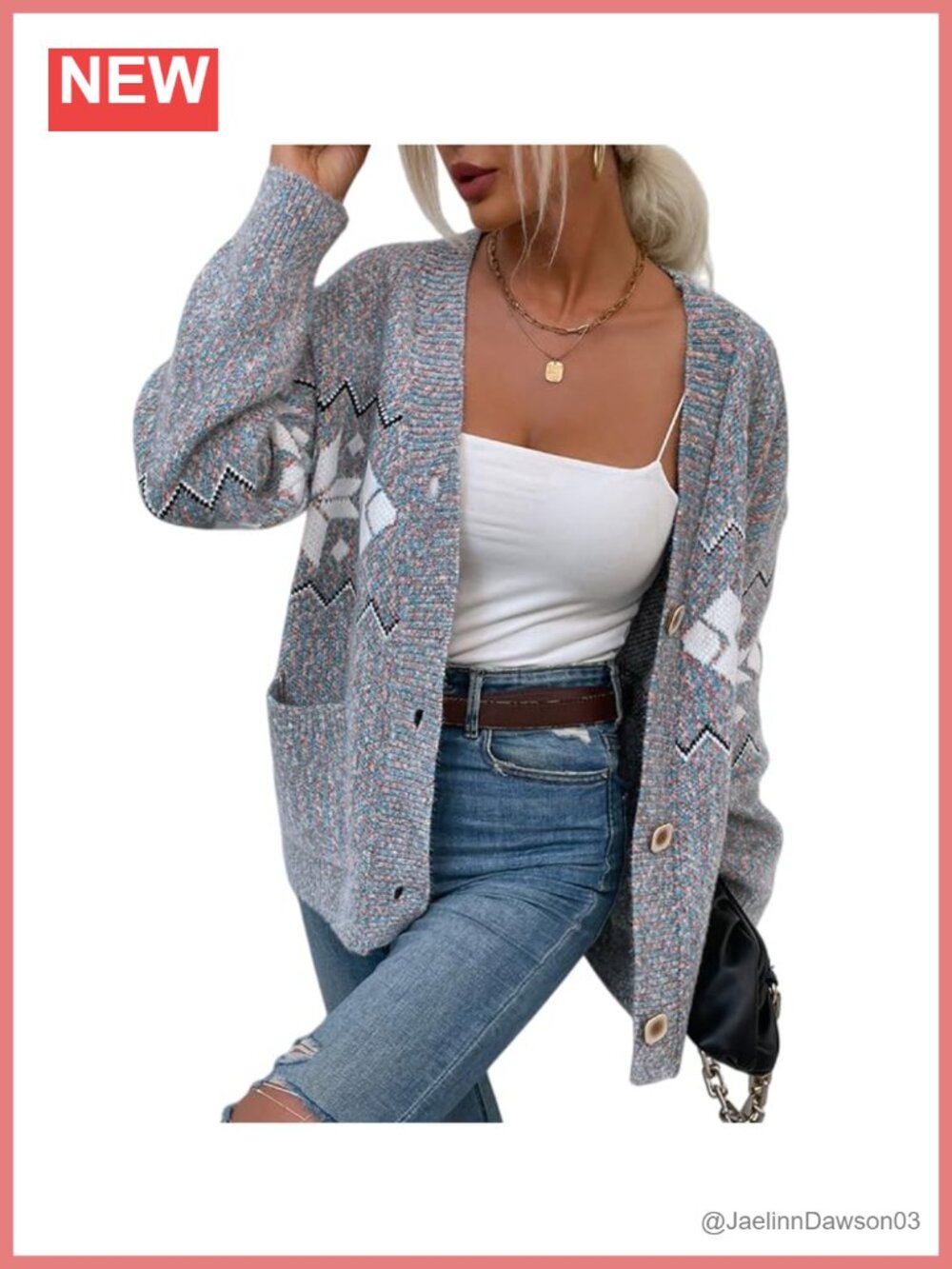 Christmas Fair Isle Snowflake Knit Button Up Cardigan Women's Long Sleeve